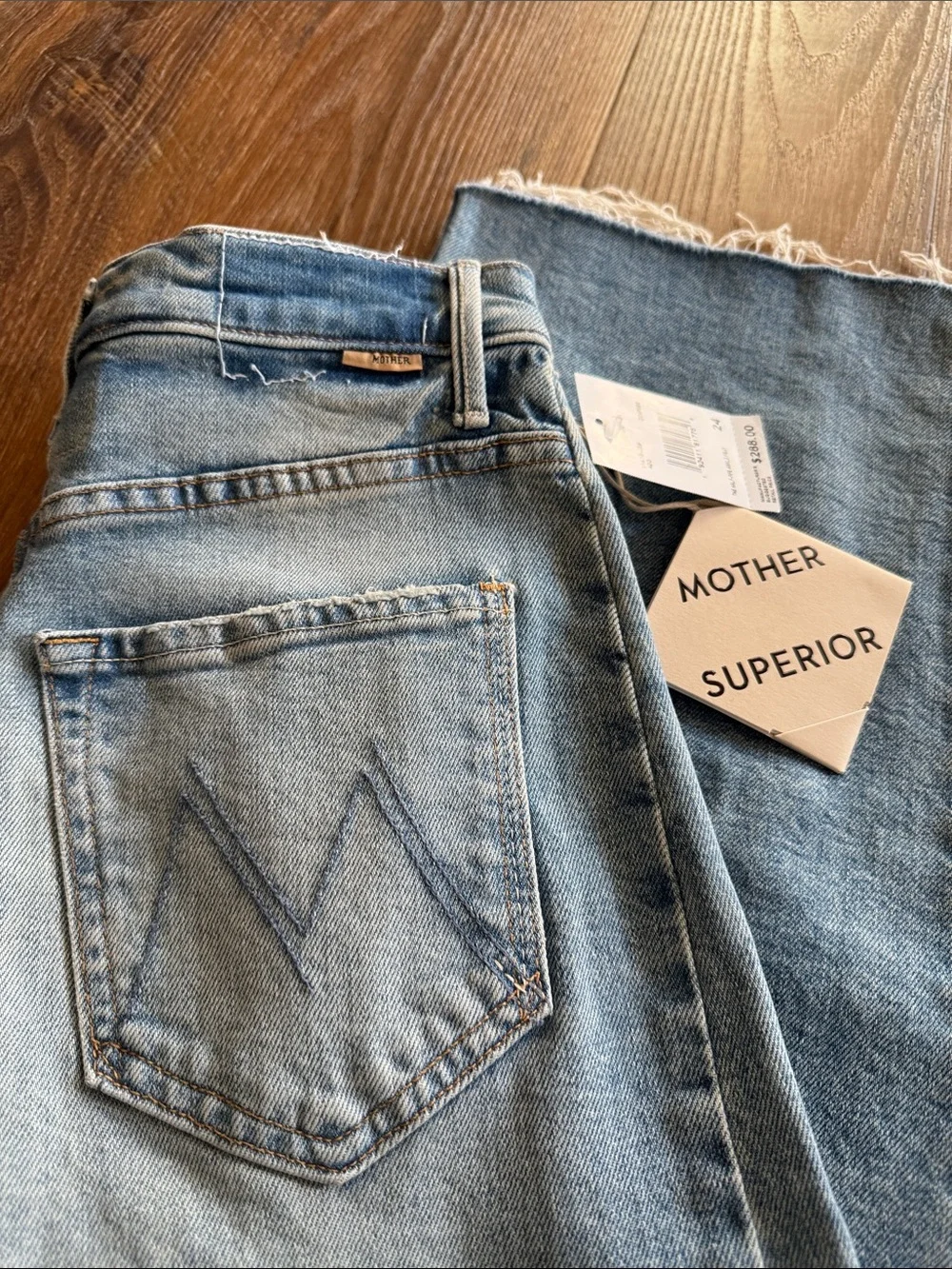 MOTHER Light Blue Wide-Leg Frayed Hem Jeans - Picture 2 of 5